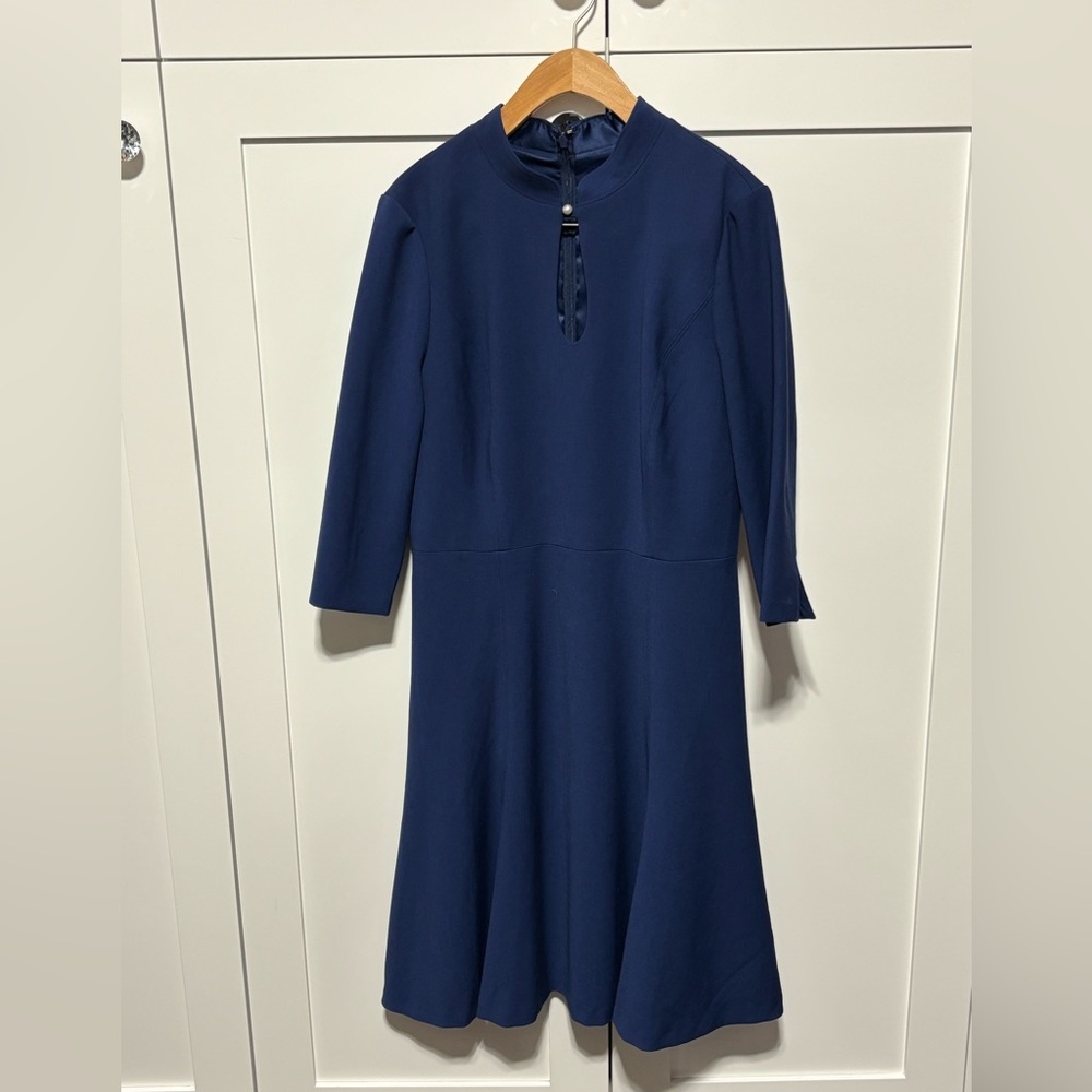 White House Black Market Blue 3/4 sleeve fit flare Ponte dress size 10